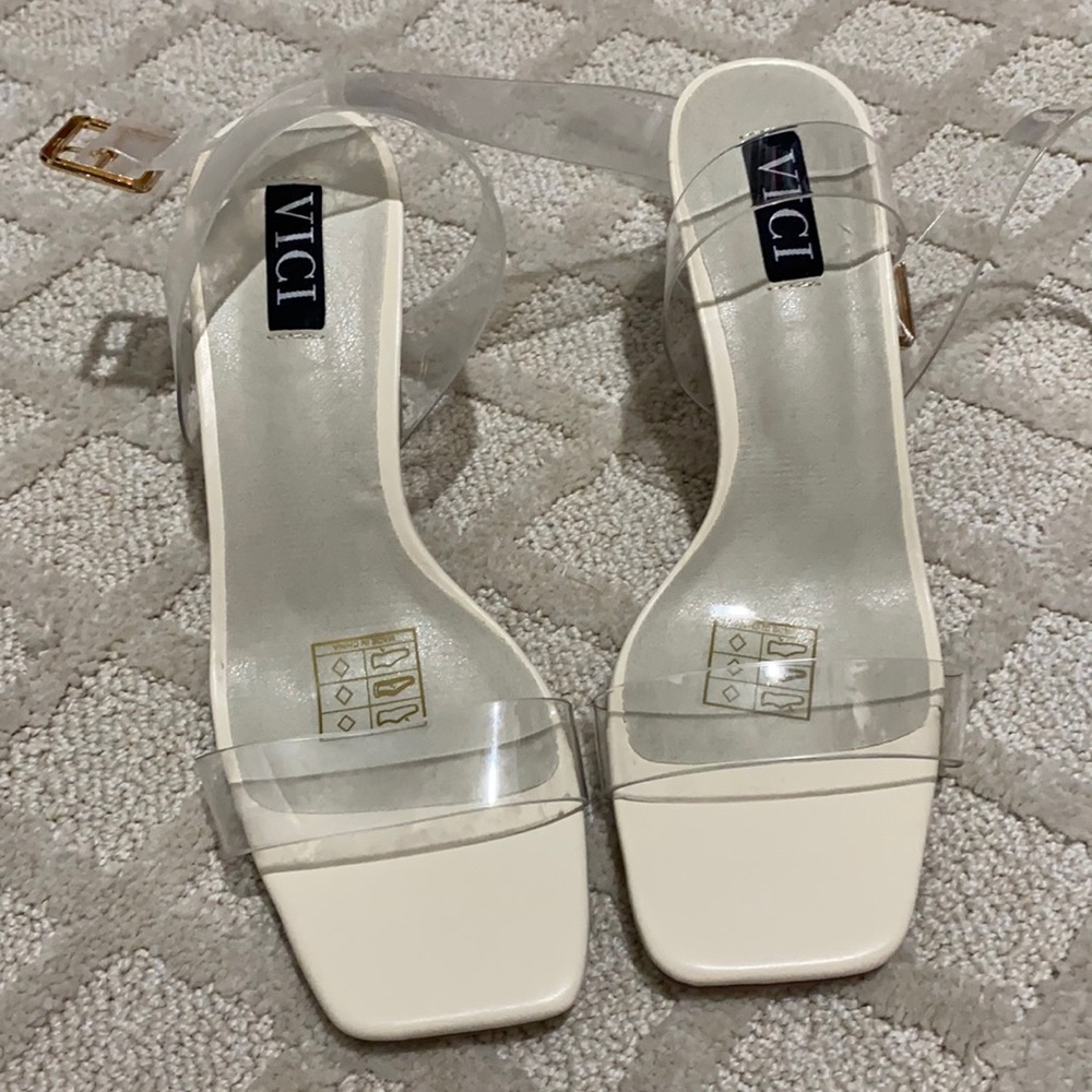 Brand new Vici acrylic heel ankle wrap sandal